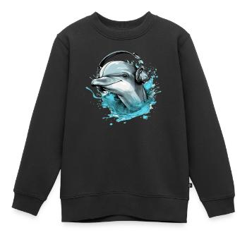 Riki le dauphin audiophile - Sweat Premium enfant bio - noir - Devant - AI Model Kid Female (0cm)