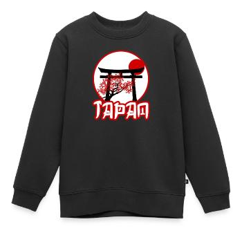 Schwarzes Torii-Tor mit Kirschbaum bei Sonnenuntergang - Kinder Premium Organic Sweatshirt - Schwarz - Vorne - AI Model Kid Female (0cm)