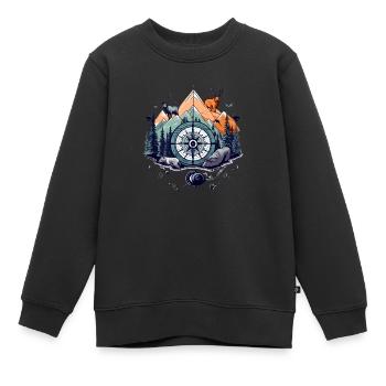 Boussole et nature - Sweat Premium enfant bio - noir - Devant - AI Model Kid Female (0cm)