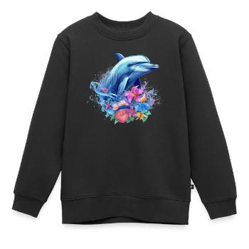 Dauphin, Dauphin, Mer, Mers du Sud, Eté, Océan, Dauphin - Sweat Premium enfant bio - noir - Devant - AI Model Kid Female (0cm)