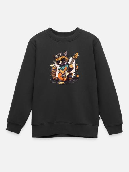 Chat guitare - Sweat Premium enfant bio - noir