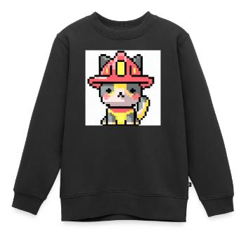 Katze Feuerwehr, Uniform, Pixelart - Kinder Premium Organic Sweatshirt - Schwarz - Vorne - AI Model Kid Female (0cm)