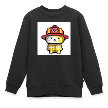 Katze Feuerwehr, Uniform, Pixelart - Kinder Premium Organic Sweatshirt - Schwarz - Vorne - AI Model Kid Female (0cm)