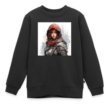 Gaming Art Femme Assassin - Sweat Premium enfant bio - noir - Devant - AI Model Kid Female (0cm)