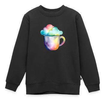 Regenbogenkaffee mit Wolke - Kinder Premium Organic Sweatshirt - Schwarz - Vorne - AI Model Kid Female (0cm)