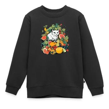 Mathéo, die Katze in der Frucht - Kinder Premium Organic Sweatshirt - Schwarz - Vorne - AI Model Kid Female (0cm)
