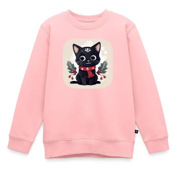 Süßes schwarzes Kätzchen mit Weihnachtsschal - Kinder Premium Organic Sweatshirt - Rosa - Vorne - AI Model Kid Female (0cm)