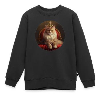 Chat royal - Sweat Premium enfant bio - noir - Devant - AI Model Kid Female (0cm)