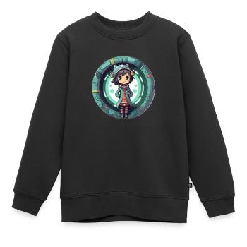 Cute Cartoonish Dimension Traveler Standin - Kinder Premium Organic Sweatshirt - Schwarz - Vorne - AI Model Kid Female (0cm)