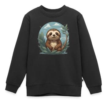 Faultier Blätter Kinder - Kinder Premium Organic Sweatshirt - Schwarz - Vorne - AI Model Kid Female (0cm)