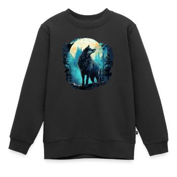 Loup à la pleine lune dans la forêt - Sweat Premium enfant bio - noir - Devant - AI Model Kid Female (0cm)