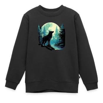 Lone wolf at full moon in the forest - Kids Premium Organic Sweatshirt - black - Front - AI Model Kid Female (0cm)