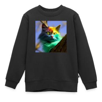 Mehrfarbige Katze auf einem Baum - Kinder Premium Organic Sweatshirt - Schwarz - Vorne - AI Model Kid Female (0cm)