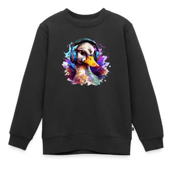 Funky Ente mit Kopfhörer Graffiti-Style - Kinder Premium Organic Sweatshirt - Schwarz - Vorne - AI Model Kid Female (0cm)
