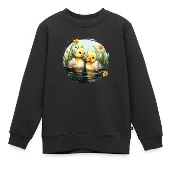 Zwei süße Babyenten im Teich - Kinder Premium Organic Sweatshirt - Schwarz - Vorne - AI Model Kid Female (0cm)