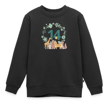 14e anniversaire - anniversaire animaux - Sweat Premium enfant bio - noir - Devant - AI Model Kid Female (0cm)