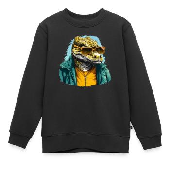 Streetstyle-Krokodil | Krokodil-Liebhaber - Kinder Premium Organic Sweatshirt - Schwarz - Vorne - AI Model Kid Female (0cm)
