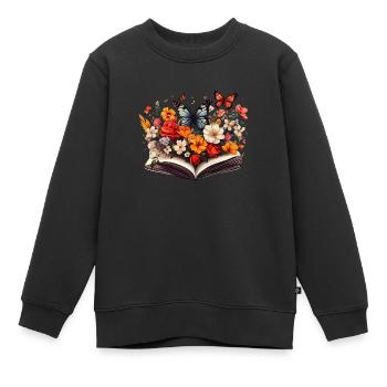 Buch Blumen Schmetterlinge - Kinder Premium Organic Sweatshirt - Schwarz - Vorne - AI Model Kid Female (0cm)