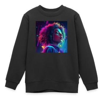 Curly hair woman AI design - Kids Premium Organic Sweatshirt - black - Front - AI Model Kid Female (0cm)