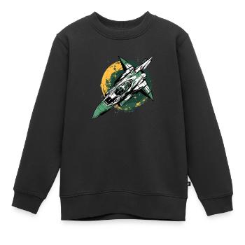 Flugzeug mit grüner Flamme - Kinder Premium Organic Sweatshirt - Schwarz - Vorne - AI Model Kid Female (0cm)