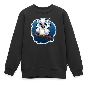 Hibou sur une branche - Sweat Premium enfant bio - noir - Devant - AI Model Kid Female (0cm)