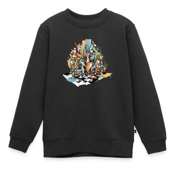 Composition échiquéenne n°6 - Sweat Premium enfant bio - noir - Devant - AI Model Kid Female (0cm)
