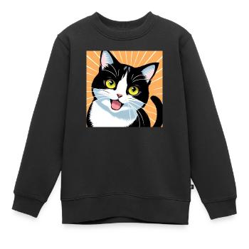 Überrascht Glücklich Niedlich Entzückend Lustige Katze - Kinder Premium Organic Sweatshirt - Schwarz - Vorne - AI Model Kid Female (0cm)