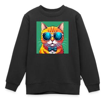 Stilvolle Katze mit Sonnenbrille und Fliege - Kinder Premium Organic Sweatshirt - Schwarz - Vorne - AI Model Kid Female (0cm)