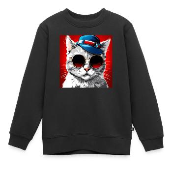 Stilvolle Katze mit Sonnenbrille und Zylinder - Kinder Premium Organic Sweatshirt - Schwarz - Vorne - AI Model Kid Female (0cm)