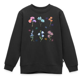 Fleurs watercolor - Sweat Premium enfant bio - noir - Devant - AI Model Kid Female (0cm)