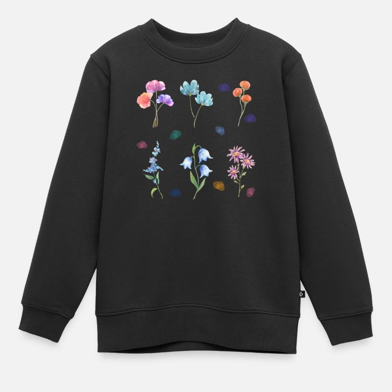 Fleurs watercolor - Sweat Premium enfant bio - noir