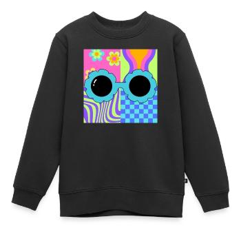 Flower Power des années 80 - Sweat Premium enfant bio - noir - Devant - AI Model Kid Female (0cm)