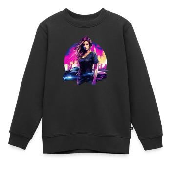 Eine Frau und ihr Auto erobern die Stadt - Kinder Premium Organic Sweatshirt - Schwarz - Vorne - AI Model Kid Female (0cm)