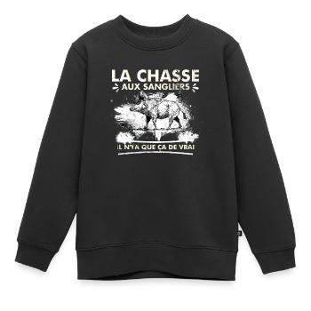 Chasse Sanglier - t-shirt chasseur sanglier - Sweat Premium enfant bio - noir - Devant - AI Model Kid Female (0cm)