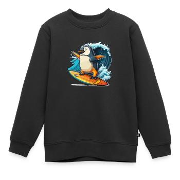 Penguin Wave Rider - Kids Premium Organic Sweatshirt - black - Front - AI Model Kid Female (0cm)