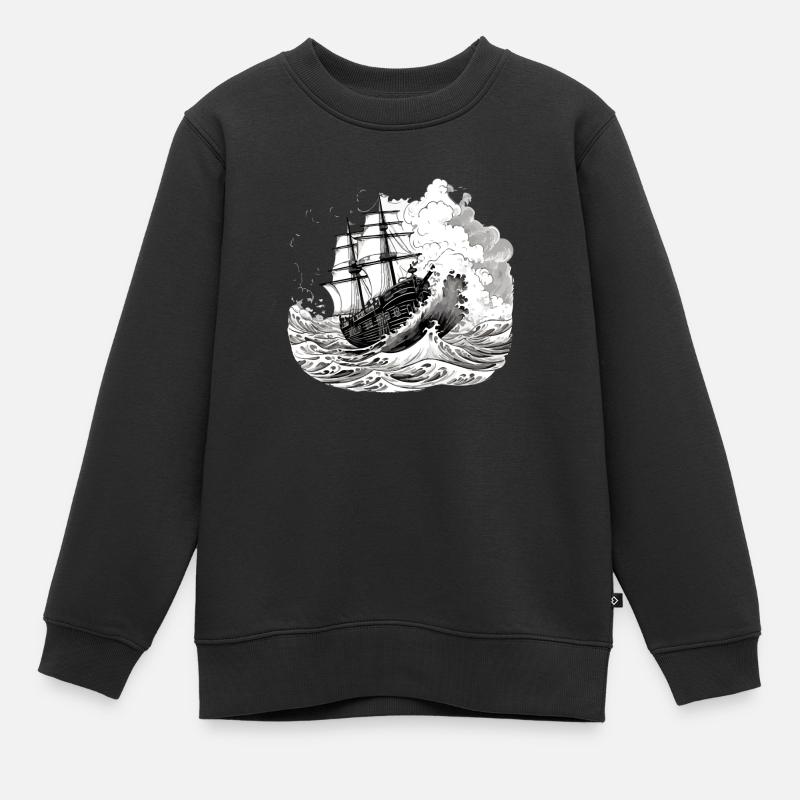 Boot in den Wellen Nr. 2 - Kinder Premium Organic Sweatshirt - Schwarz