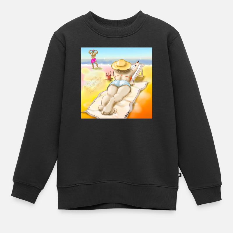 Frau zeichnet am Strand - Kinder Premium Organic Sweatshirt - Schwarz