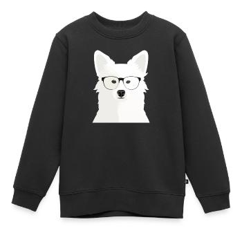 Cleverer Weisser Schäferhund mit Brille - Kinder Premium Organic Sweatshirt - Schwarz - Vorne - AI Model Kid Female (0cm)