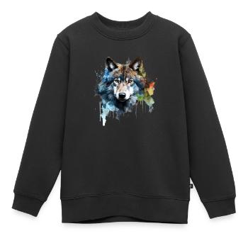 Loup - Sweat Premium enfant bio - noir - Devant - AI Model Kid Female (0cm)
