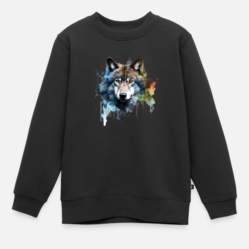 Loup - Sweat Premium enfant bio - noir