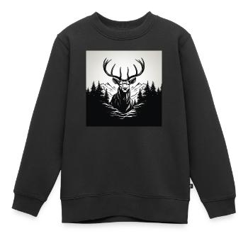 Schwarz Weiß Hirsch - Kinder Premium Organic Sweatshirt - Schwarz - Vorne - AI Model Kid Female (0cm)