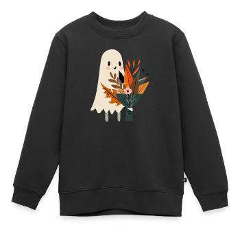 Fantôme avec bouquet de fleurs - Sweat Premium enfant bio - noir - Devant - AI Model Kid Female (0cm)