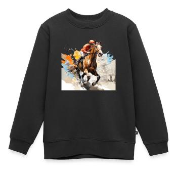 Pferd auf der Rennbahn - Kinder Premium Organic Sweatshirt - Schwarz - Vorne - AI Model Kid Female (0cm)