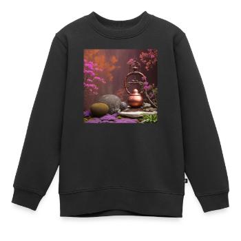 Cloche en cuivre dans un jardin zen - Sweat Premium enfant bio - noir - Devant - AI Model Kid Female (0cm)