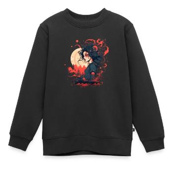 Frau vor Vollmond, roter Mond am Horizont - Kinder Premium Organic Sweatshirt - Schwarz - Vorne - AI Model Kid Female (0cm)