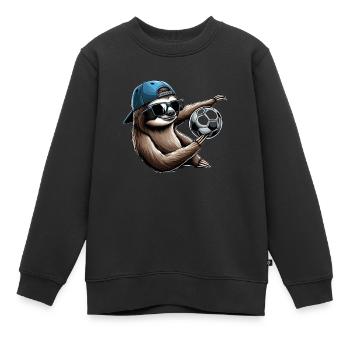 Faultier Fußball motiv - Kinder Premium Organic Sweatshirt - Schwarz - Vorne - AI Model Kid Female (0cm)
