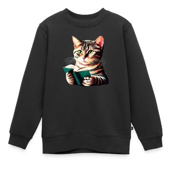 Cat Reading Domestic Cat Books Hangover Book Kitten - Kids Premium Organic Sweatshirt - black - Front - AI Model Kid Female (0cm)