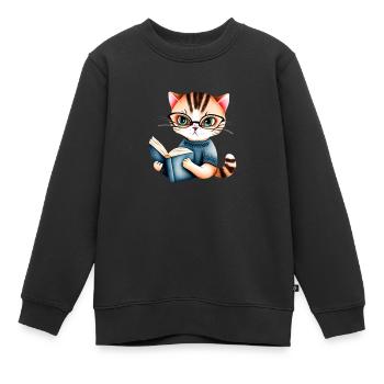 Cat Books Kittens Reading Domestic Cat Hangover Book - Kids Premium Organic Sweatshirt - black - Front - AI Model Kid Female (0cm)