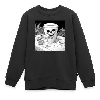 Kaffee - Becher Halloween - Kinder Premium Organic Sweatshirt - Schwarz - Vorne - AI Model Kid Female (0cm)