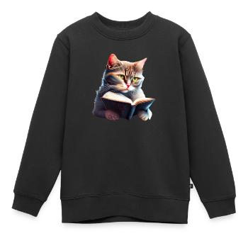 Cat Books Hangover Book Kitten Reading Domestic Cat - Kids Premium Organic Sweatshirt - black - Front - AI Model Kid Female (0cm)